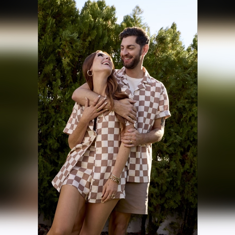 NWT-JF x Jessi Cruickshank Evan Checkered Linen Blend Men's Shirt,M.  B-47